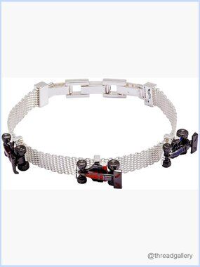 Hot Wheels Moveable Enamel Charms Bracelet Mesh Silver Tone